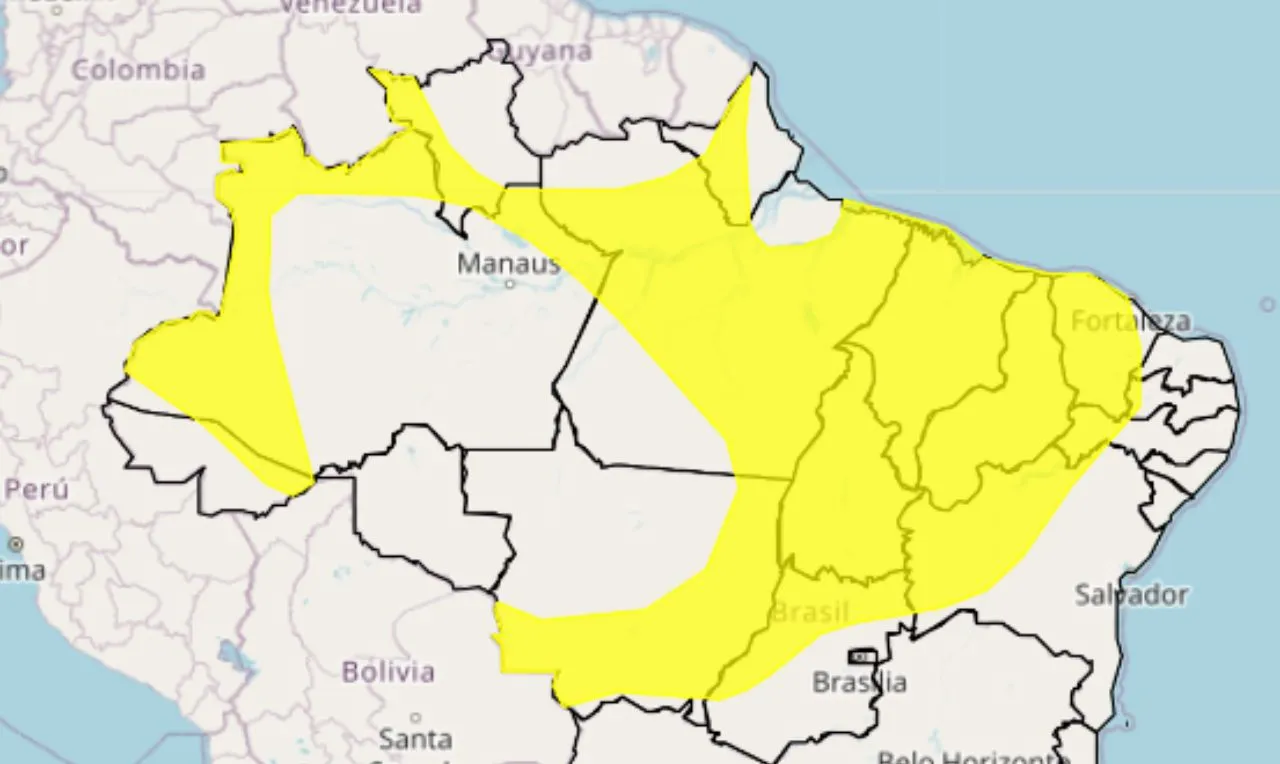 o mapa mostra as &aacute;reas em alerta para temporais